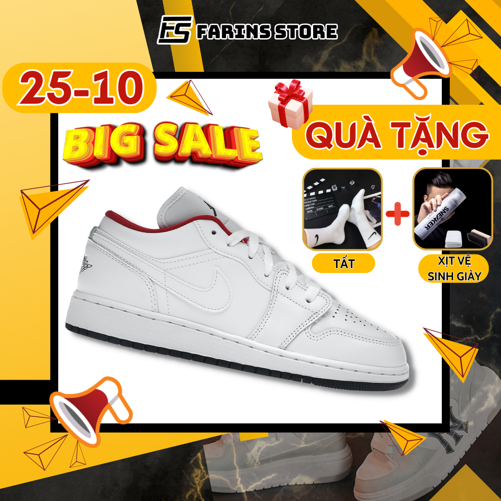 Giày Nike Jordan 1 Low White Red 553560-164 chính hãng cho nam nữ, Jordan 1 low real fullbox Farins Store