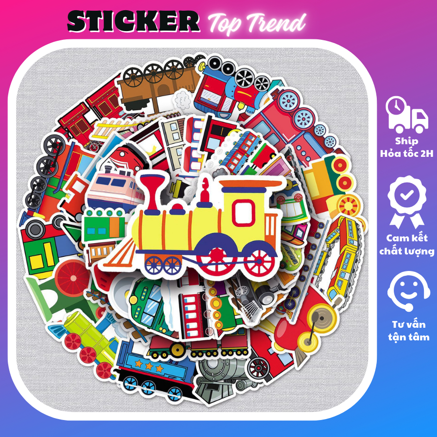 Sticker cute SET 50 TẤM tàu hỏa, hình dán trang trí dễ thương cho bé, miếng dán chống thấm nước - TOP TREND