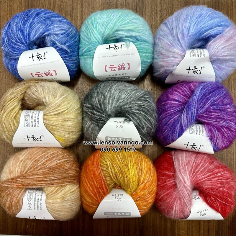 Len Mohair màu loang đan móc đồ thu đông