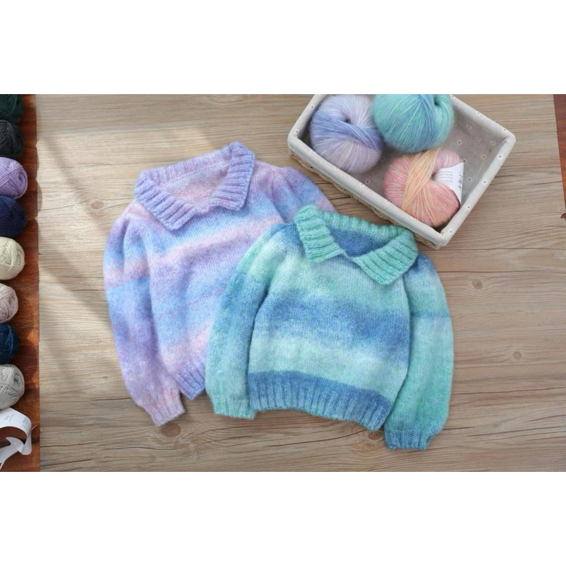 Len Mohair màu loang đan móc đồ thu đông