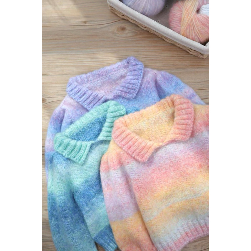 Len Mohair màu loang đan móc đồ thu đông