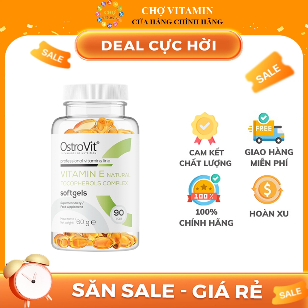 Viên Uống Làm Đẹp Da, Chống Lão Hoá, Làm Sáng Da Vitamin E Natural Tocopherols Complex Ostrovit (90 Viên)