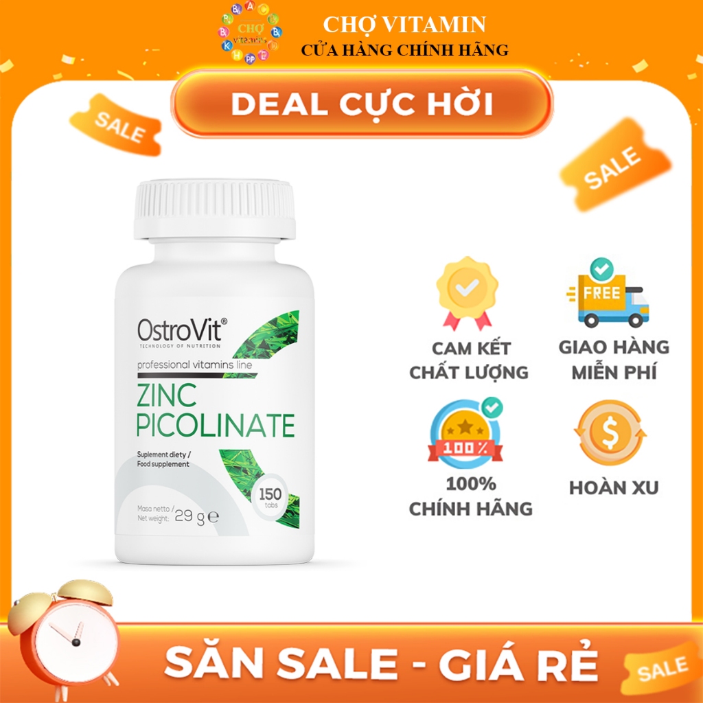 Viên Uống Tăng Sinh Lý, Cải Thiện Làn Da, Móng, Tóc - OstroVit Zinc Picolinate (150 Viên)