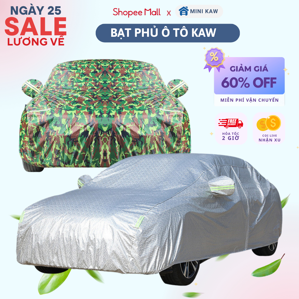 Bạt Phủ Xe Ô Tô, Bạt Trùm Ô Tô KAW Tráng Nhôm 3 Lớp Chống Mưa, Chống Nắng, Chống Cháy An Toàn, Bảo Vệ Xe
