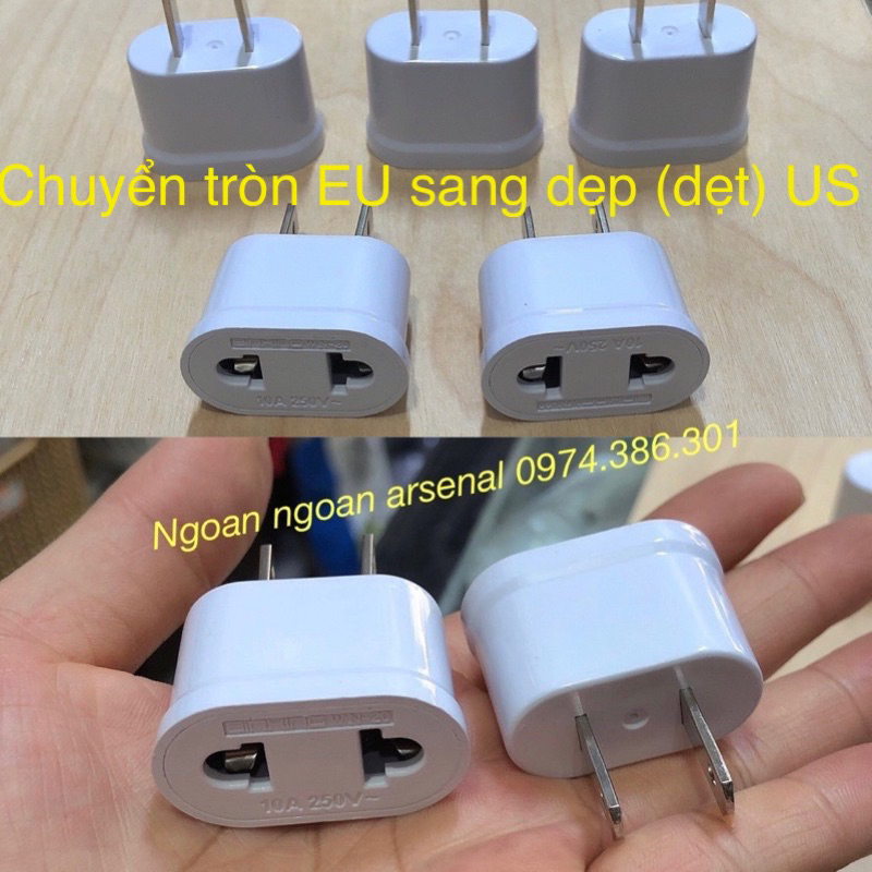 Phích cắm điện chuyển đổi đầu cắm từ chân dẹt US sang tròn EU và EU sang US