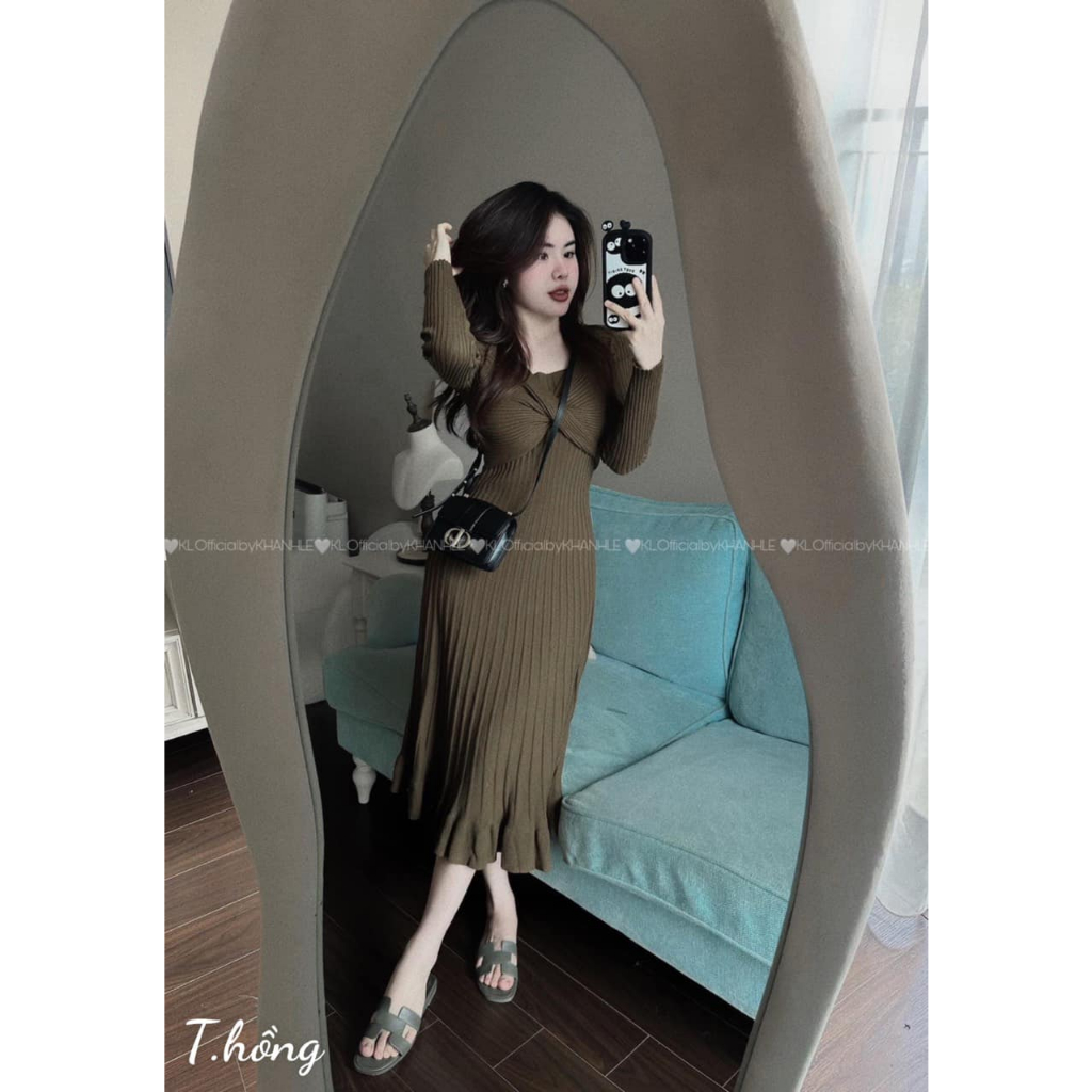 Váy len xoắn ngực mềm dày dặn dáng dài 3 màu