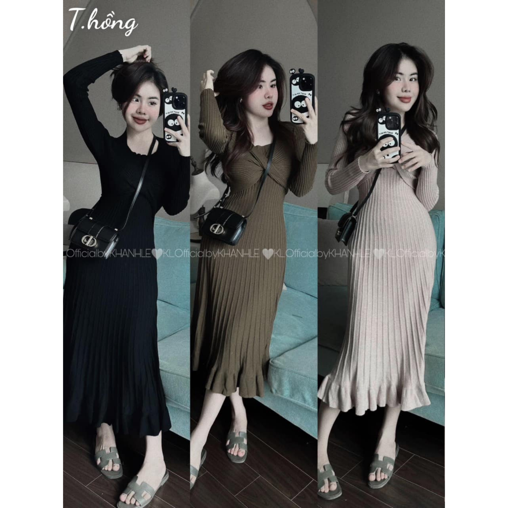 Váy len xoắn ngực mềm dày dặn dáng dài 3 màu