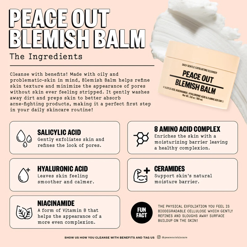 Sáp tẩy trang Peace Out Daily Blemish fullsize 105ml $22