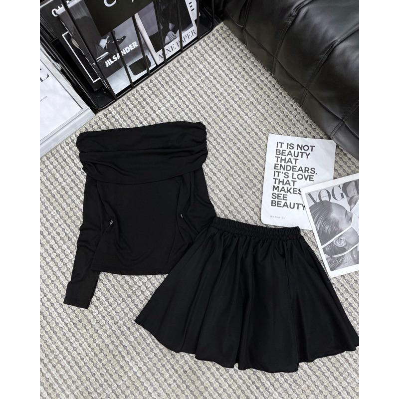 Set áo trễ vai tăm chân váy xoè sexy siêu xinh