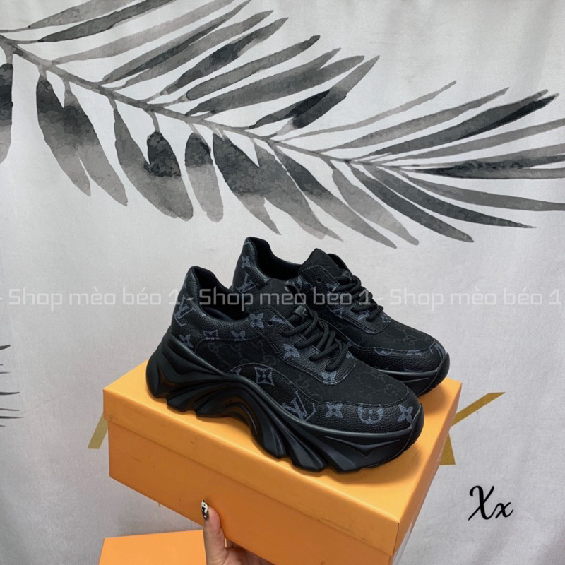 Giày thể thao sneaker lv vân hoạ tiết đế đen cao fullbox hàng quảng châu cao cấp