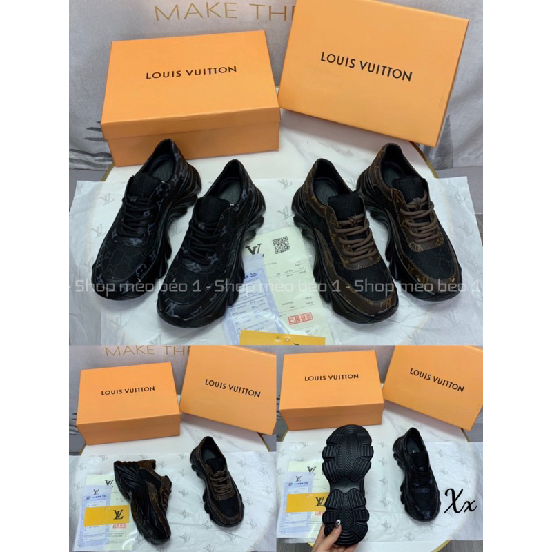 Giày thể thao sneaker lv vân hoạ tiết đế đen cao fullbox hàng quảng châu cao cấp