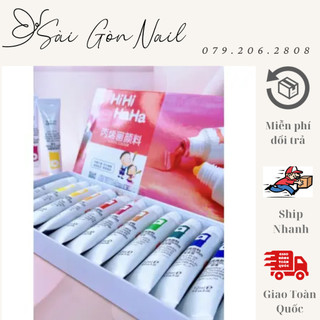Set bột vẽ cọ bản nail 3d 12 màu