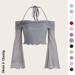   Bigsize 50-75kg   Order  Áo thun trễ vai tay loe xoè dài voan thanh lịch nhiều màu cột dây vòng cổ hai lớp 