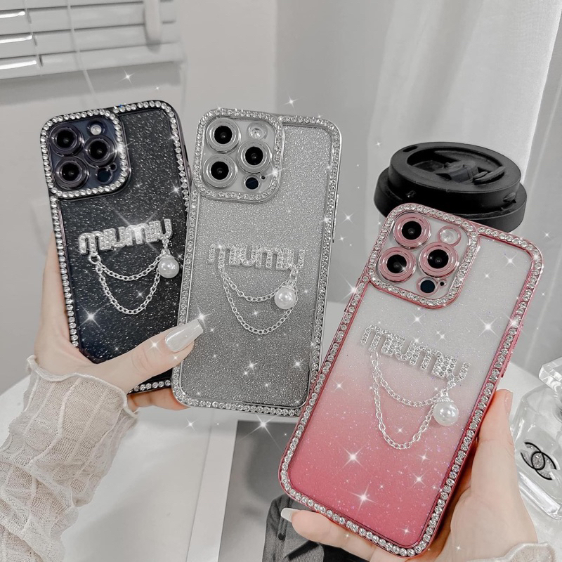 Ốp Iphone Viền Đá Miu Xích Cho 14Promax 13 12 11promax