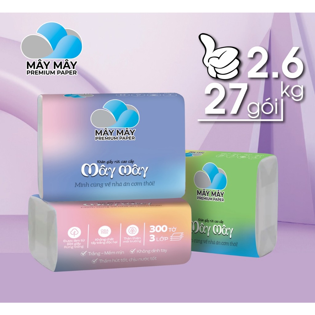 Giấy Ăn Mây Mây Thùng 7 Gói [Thịnh Phát Sản Xuất] 3 Lớp Rút Giấy Ăn Hàng Cao Cấp Chính Hãng Vô Cùng Tiện Lợi