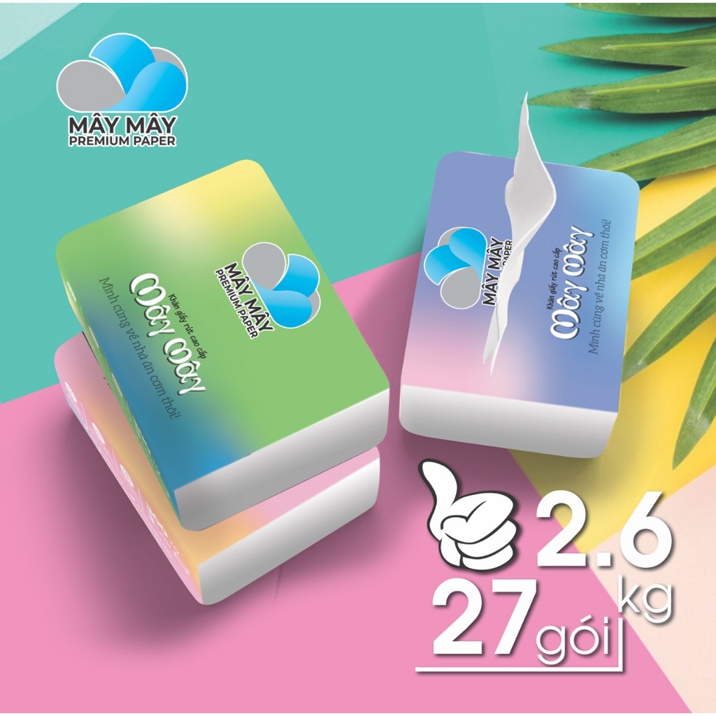 Thùng 27 Gói  Giấy Ăn Mây Mây  3 Lớp Rút Giấy Ăn Hàng Xịn Cao Cấp Chính Hãng