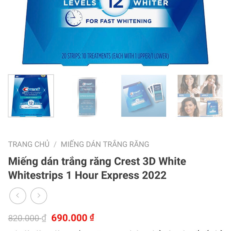 (𝗚𝗼̂́𝗰 𝟴𝟮𝟬𝗸) Miếng dán trắng răng Crest 3D White Whitestrips 1 Hour Express LV12