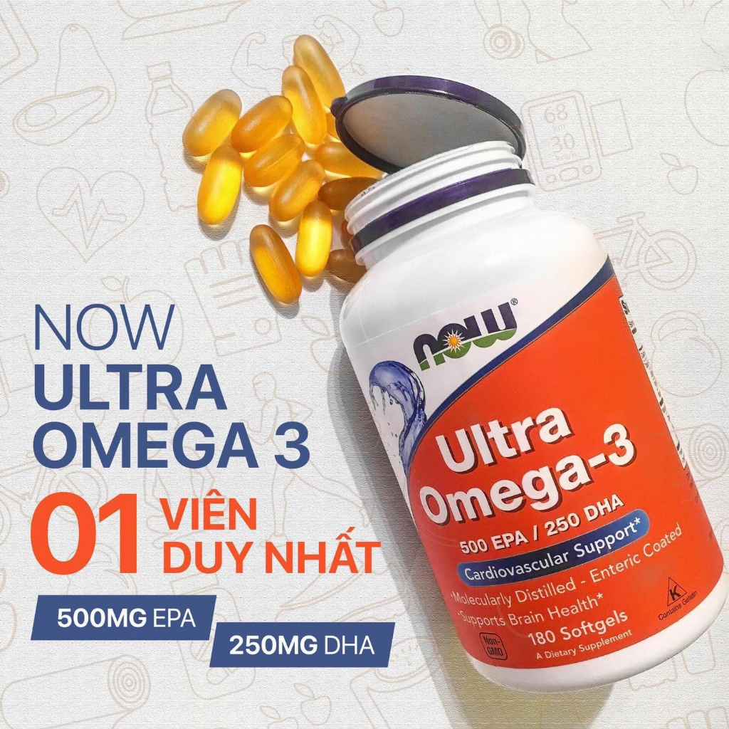 Now Ultra Omega 3 Viên Dầu Cá Bổ Sung Vitamin Và Khoáng Chất Bảo Vệ Tim Mạch, Mắt, Tăng Cường Sức Khoẻ - Chính Hãng Mỹ
