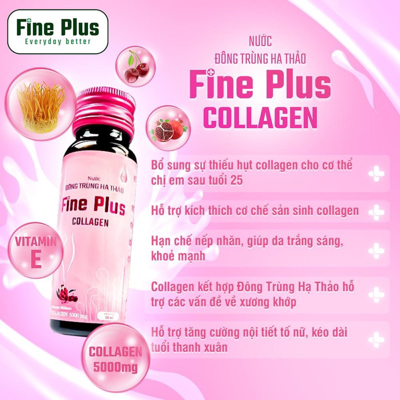 Nước Đông Trùng Hạ Thảo Fine Plus Collagen 5000mg Giữ Mãi Tuổi Thanh Xuân (10X50ml)