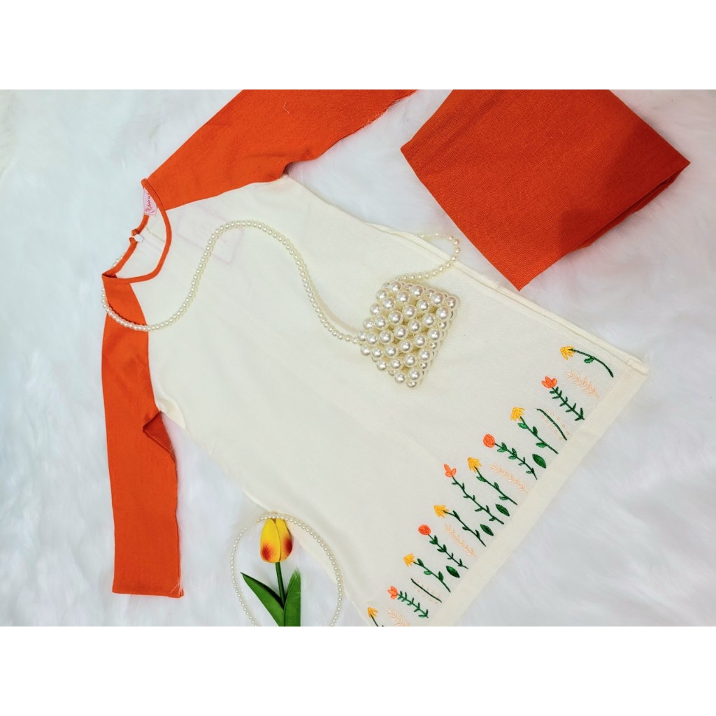 Áo dài cách tân bé gái họa tiết hoa nhí thêu nhẹ nhàng dễ thương chất liệu linen cao cấp - Áo dài An Nhiên - ADBG09