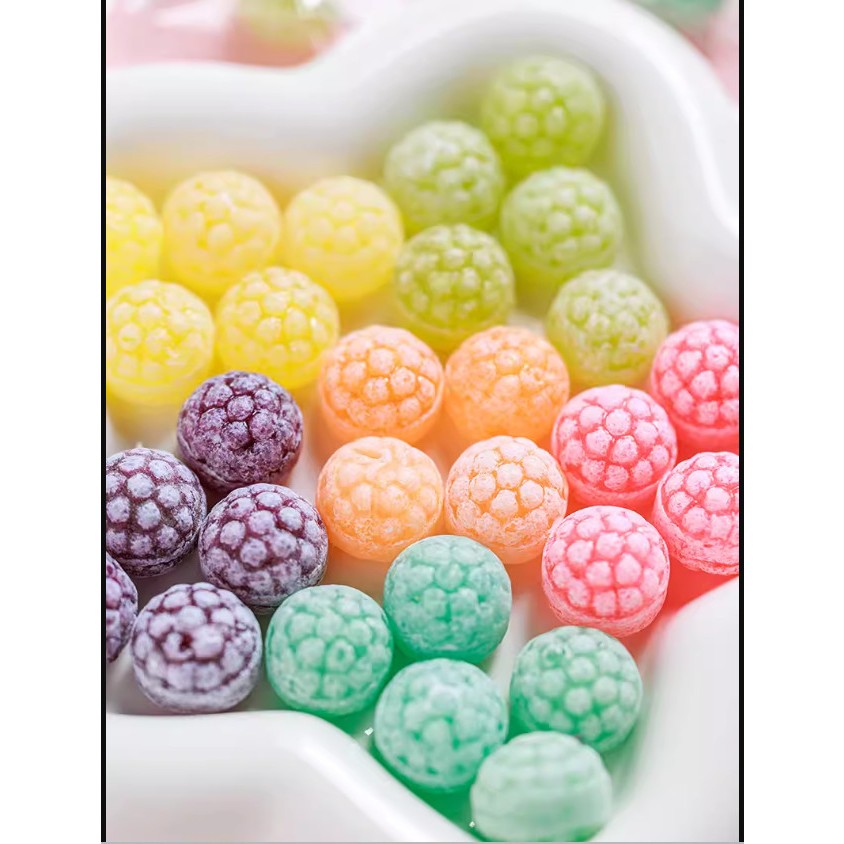 Combo 300g Kẹo cứng trái cây hình quả mâm xôi nhiều màu sắc hương vị thơm ngon hình dáng siêu dễ thương