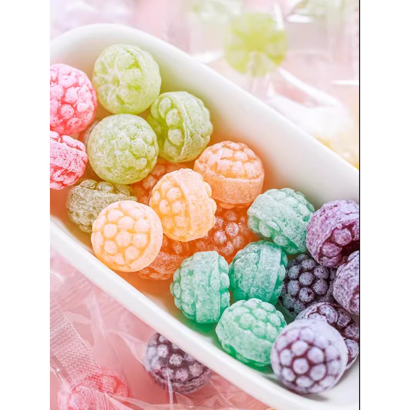 Combo 300g Kẹo cứng trái cây hình quả mâm xôi nhiều màu sắc hương vị thơm ngon hình dáng siêu dễ thương