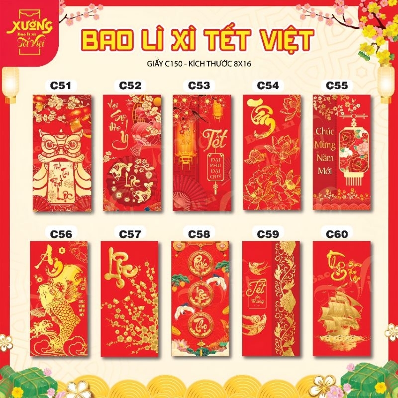 Combo 10 bao lì xì tết 2024,bao lì xì đẹp,chất liệu giấy C150 dày dặn,cứng cáp màu sắc rõ nét