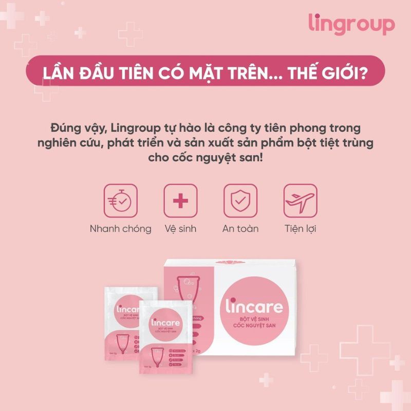 Bột tiệt trùng cốc nguyệt san Lincare hộp 12 gói