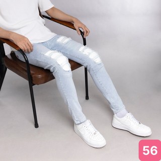 Quần jeans nam boy phố rách vá da màu xanh nhạt chất bò cao cấp co dãn 4 chiều form skinny 10AD26 Nhiều mẫu