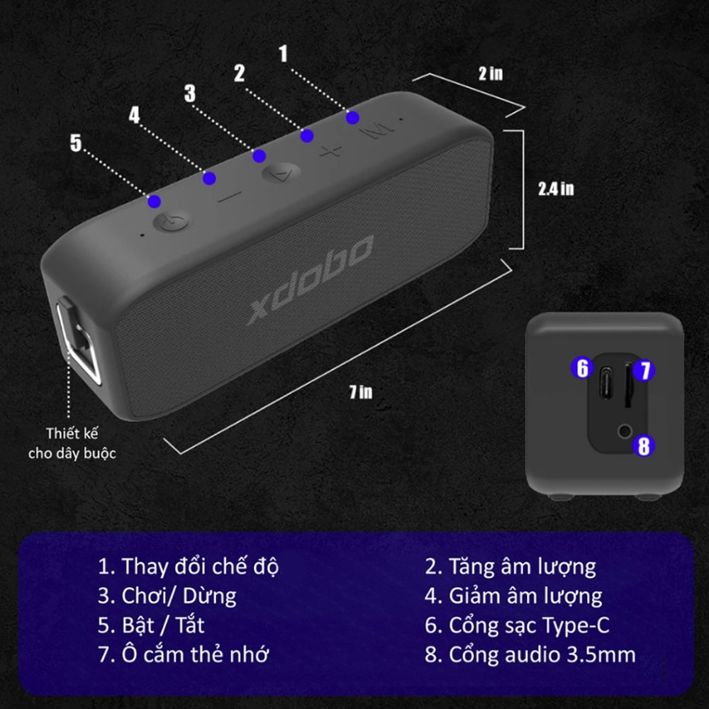 ✪CHÍNH HÃNG✪ Loa Bluetooth 5.0 XDOBO Wing 2020, Công Suất 20W, Chống Nước IPX7, Loa di động siêu trầm