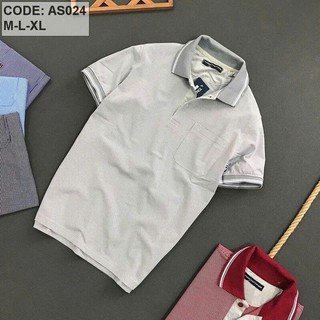 Áo thun nam - Áo thun sọc cổ bẻ có túi AS24 nhiều màu