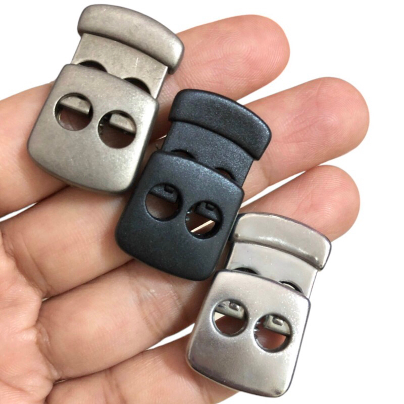 5 cái - Nút chặn nhựa phun tĩnh điện 2 lỗ màu đồng & inox dùng trong thời trang, balo rút, giày