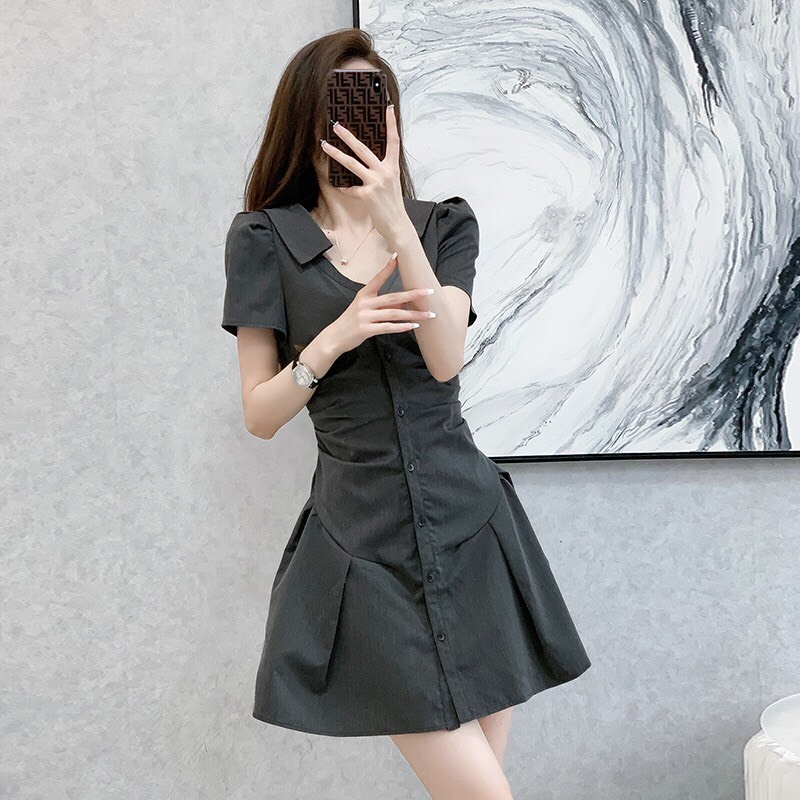 Đầm Sơ mi Thiết kế chiết eo Tôn dáng Phong cách Hàn Quốc