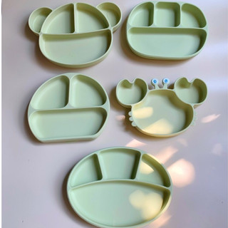 Khay ăn dặm silicon tròn 3 ngăn có đế hút chống đổ, khay ăn dặm gấu silicon, khay ăn dặm hình oval