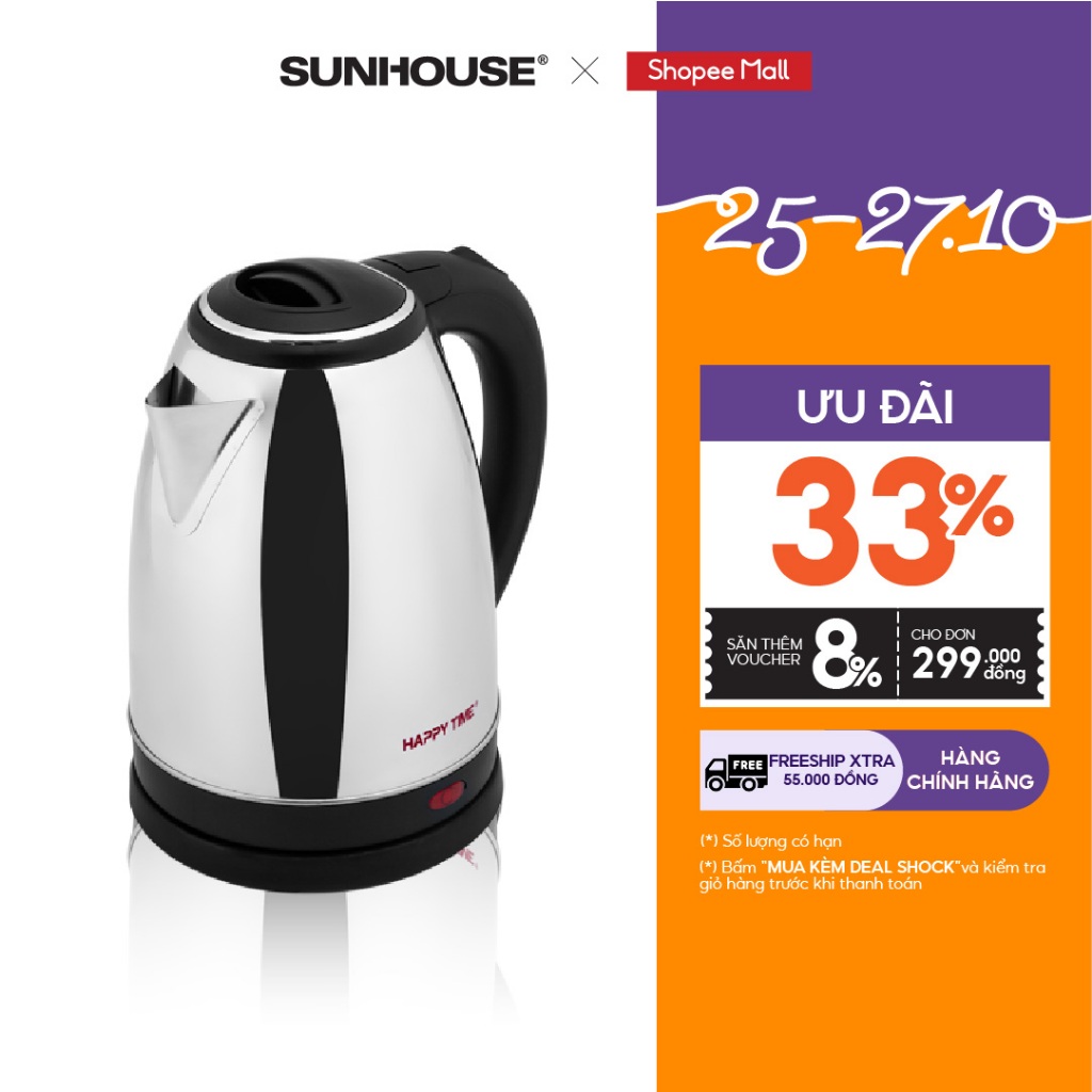 Ấm siêu tốc Inox 1.8L SUNHOUSE Happy Time HTD1088