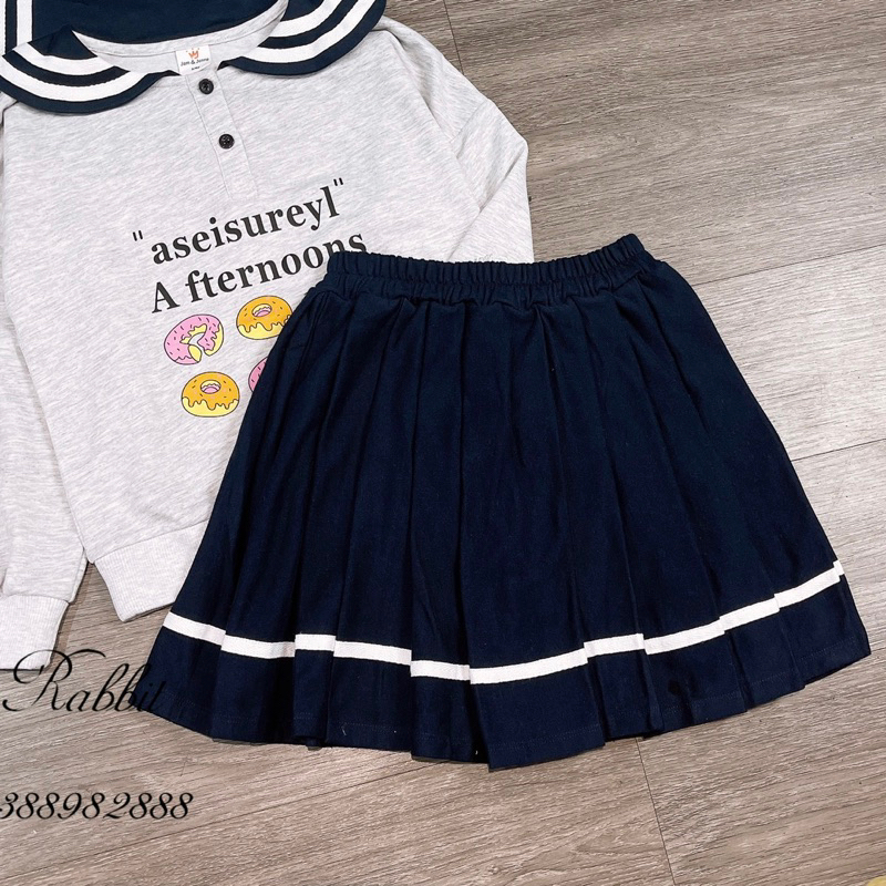 Bộ nỉ da cá thuỷ thủ chân váy xanh Melisa