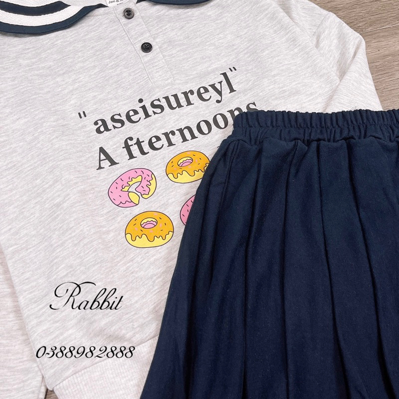 Bộ nỉ da cá thuỷ thủ chân váy xanh Melisa