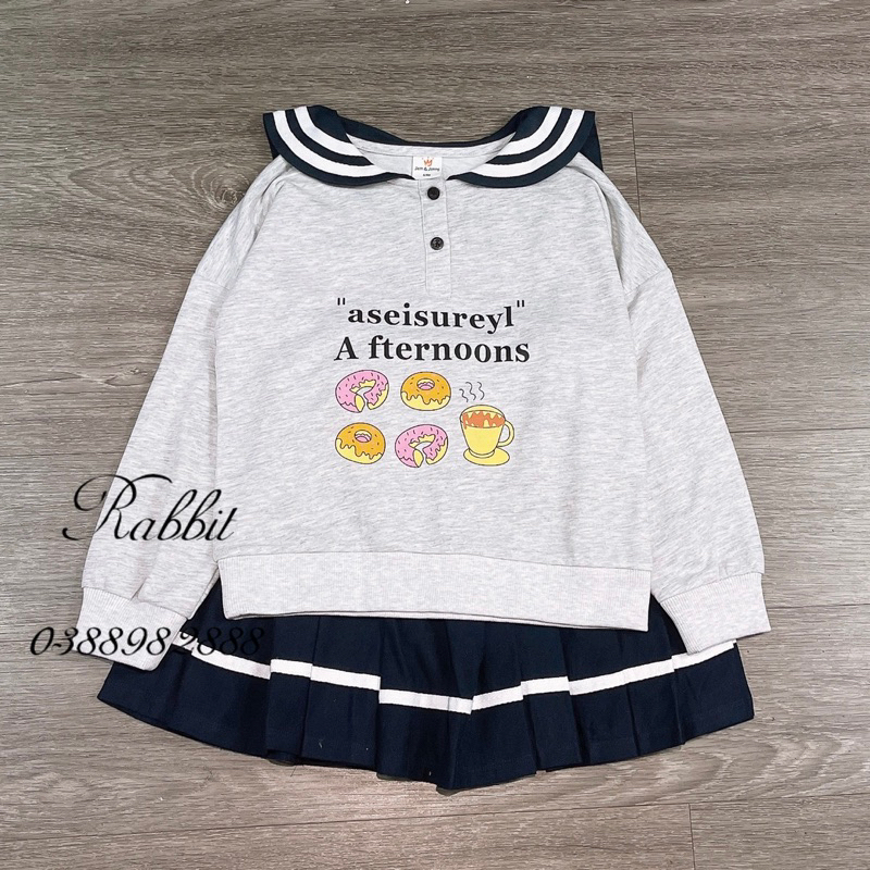 Bộ nỉ da cá thuỷ thủ chân váy xanh Melisa