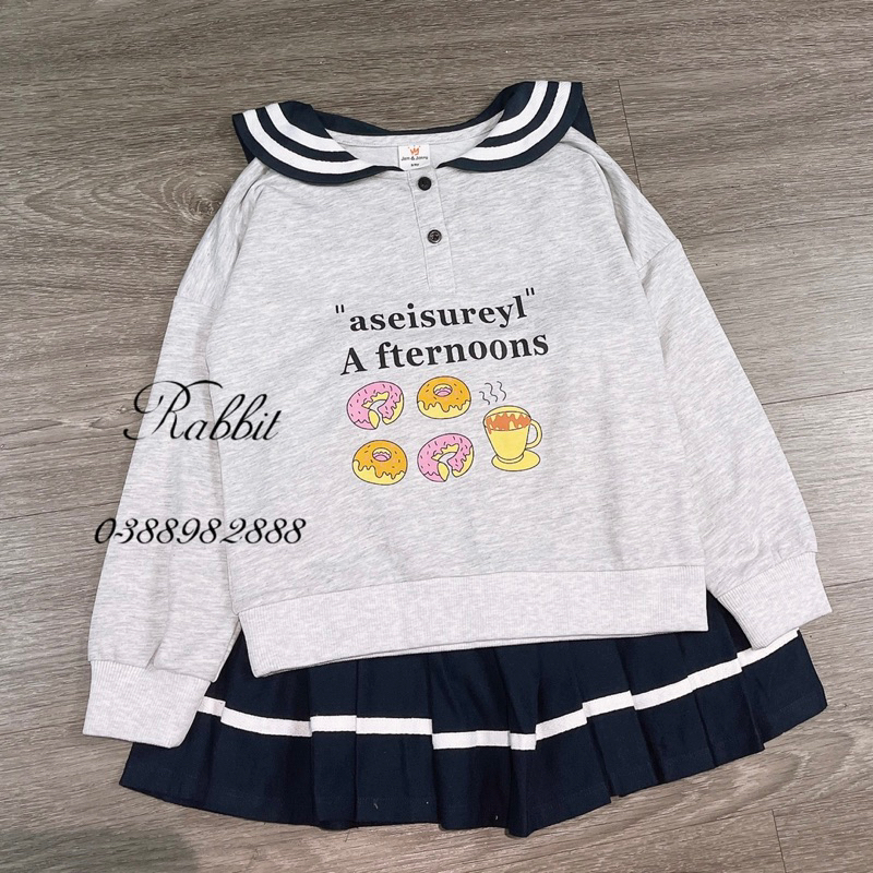 Bộ nỉ da cá thuỷ thủ chân váy xanh Melisa