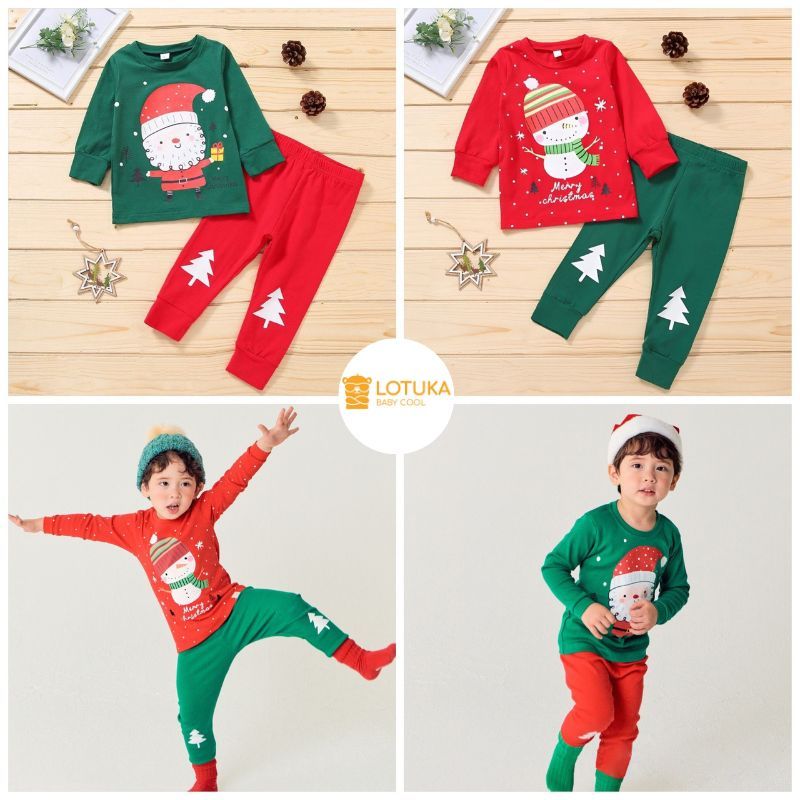 Bộ Đồ Dài Tay Noel LOTUKA, Quần Áo Họa Tiết Giáng Sinh Chất Cotton Mềm Mịn Cho Bé Yêu, Quần Áo Trẻ Em tỪ 0-3 Tuổi