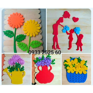 ( Phụ kiện làm thiệp ) 1 Set giỏ hoa+ Nơ+Hoa+Lá, bằng xốp / BÌNH HOA/CHẬU HOA –Phụ kiện trang trí thiệp 20/11...