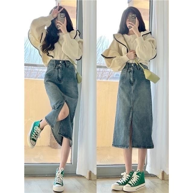 Áo len tay vai bèo tiểu thư xinh xắn mặc được 2 kiểu mặt trước và sau