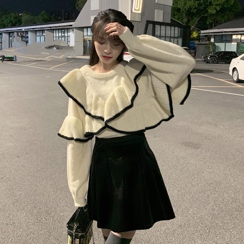 Áo len tay vai bèo tiểu thư xinh xắn mặc được 2 kiểu mặt trước và sau