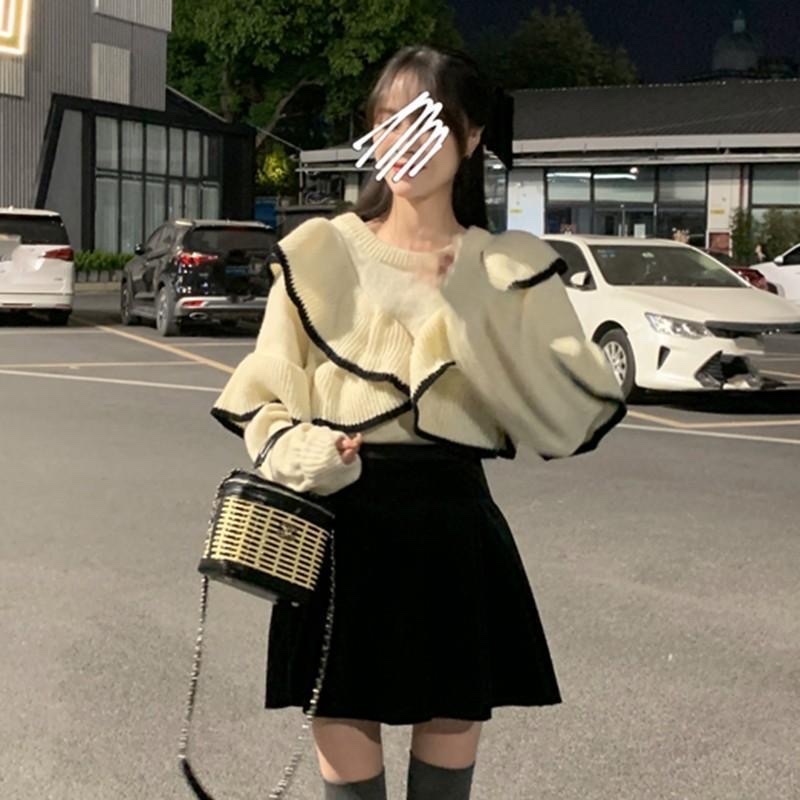 Áo len tay vai bèo tiểu thư xinh xắn mặc được 2 kiểu mặt trước và sau