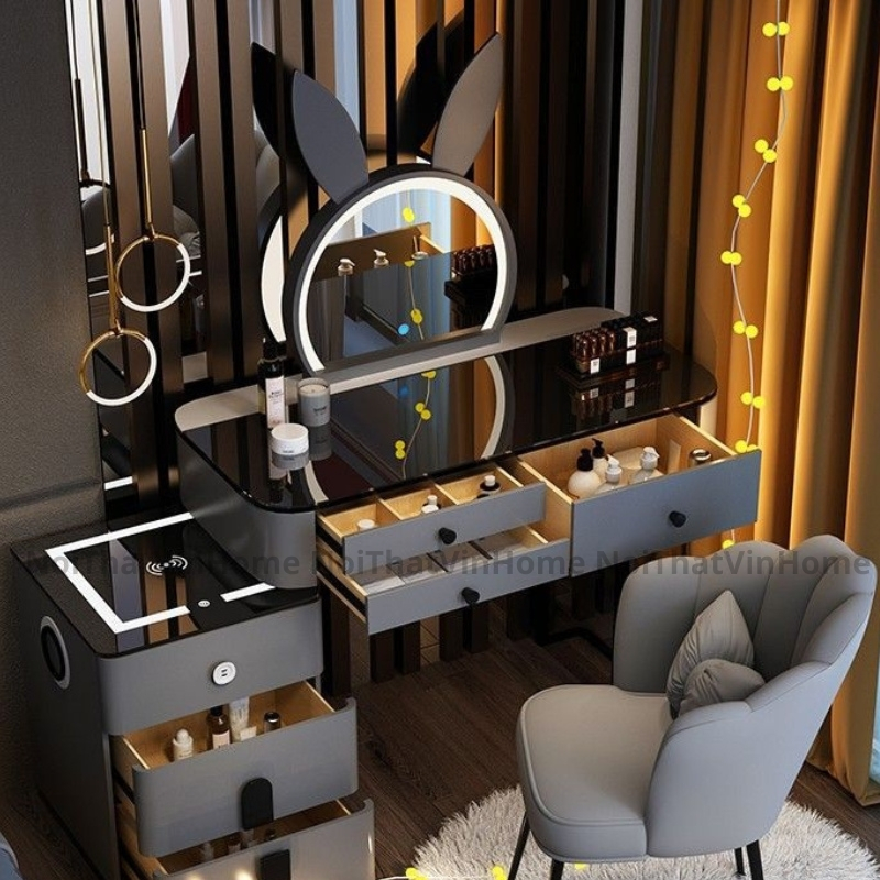 Bàn Trang Điểm, Bàn Phấn Tai Thỏ Thông Minh Size 100Cm Phong Cách Sang Trọng Hàng Nhập Khẩu - Nội Thất Vin Home