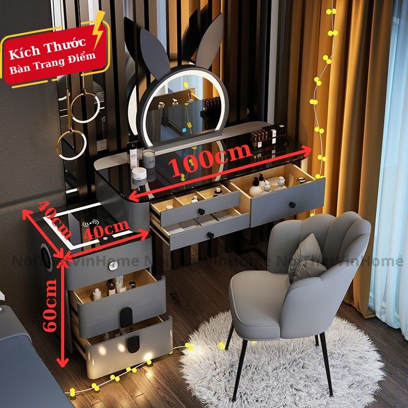 Bàn Trang Điểm, Bàn Phấn Tai Thỏ Thông Minh Size 100Cm Phong Cách Sang Trọng Hàng Nhập Khẩu - Nội Thất Vin Home