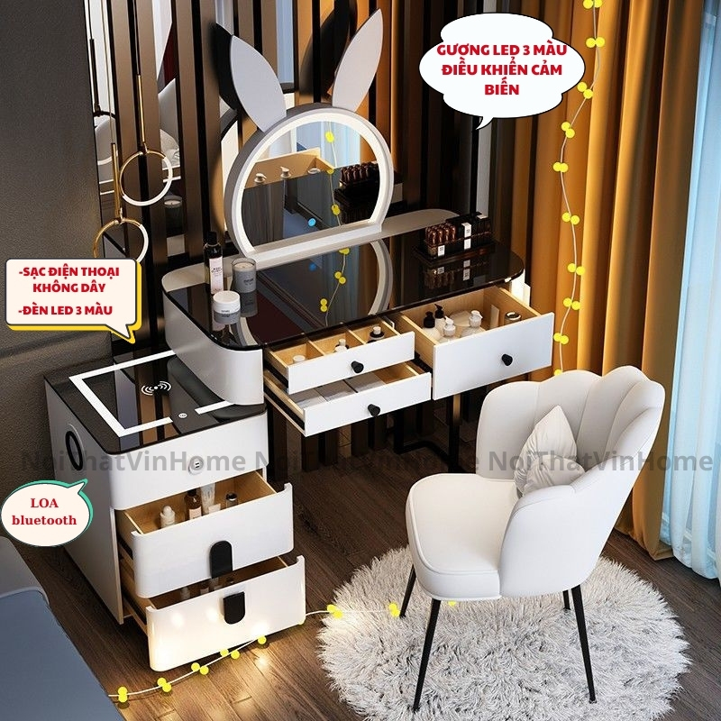 Bàn Trang Điểm, Bàn Phấn Tai Thỏ Thông Minh Size 100Cm Phong Cách Sang Trọng Hàng Nhập Khẩu - Nội Thất Vin Home