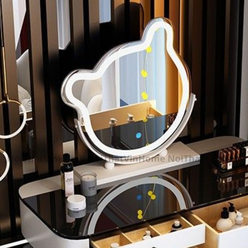 Bàn Trang Điểm Thông Minh Đa Chức Năng Có Loa Bluetooth, Sạc Không Dây, Gương Led Cảm Biến 3 Màu - Nội Thất Vin Home