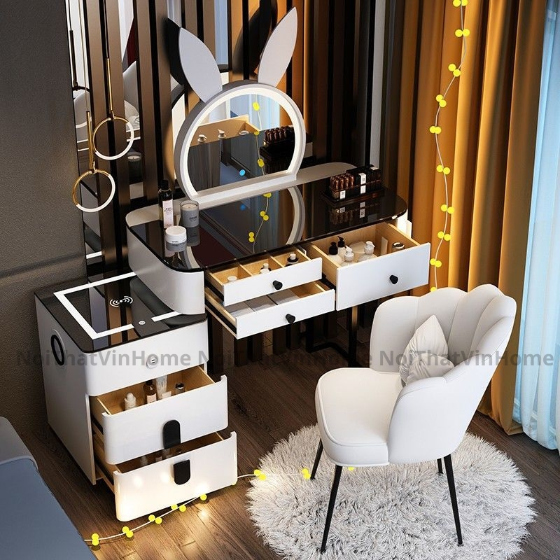 Bàn Trang Điểm, Bàn Phấn Tai Thỏ Thông Minh Size 100Cm Phong Cách Sang Trọng Hàng Nhập Khẩu - Nội Thất Vin Home