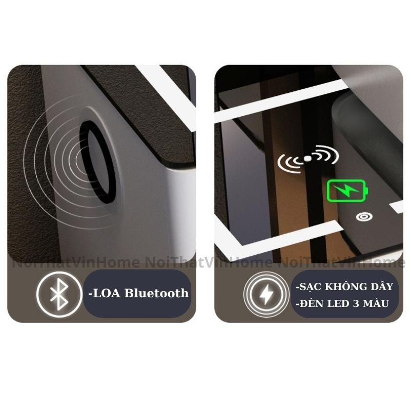 Bàn Trang Điểm Thông Minh Size Nhỏ 70cm Kèm Gương Led Cảm Biến 3 Màu, Sạc Không Dây, Loa Bluetooth - Nội Thất Vin Home